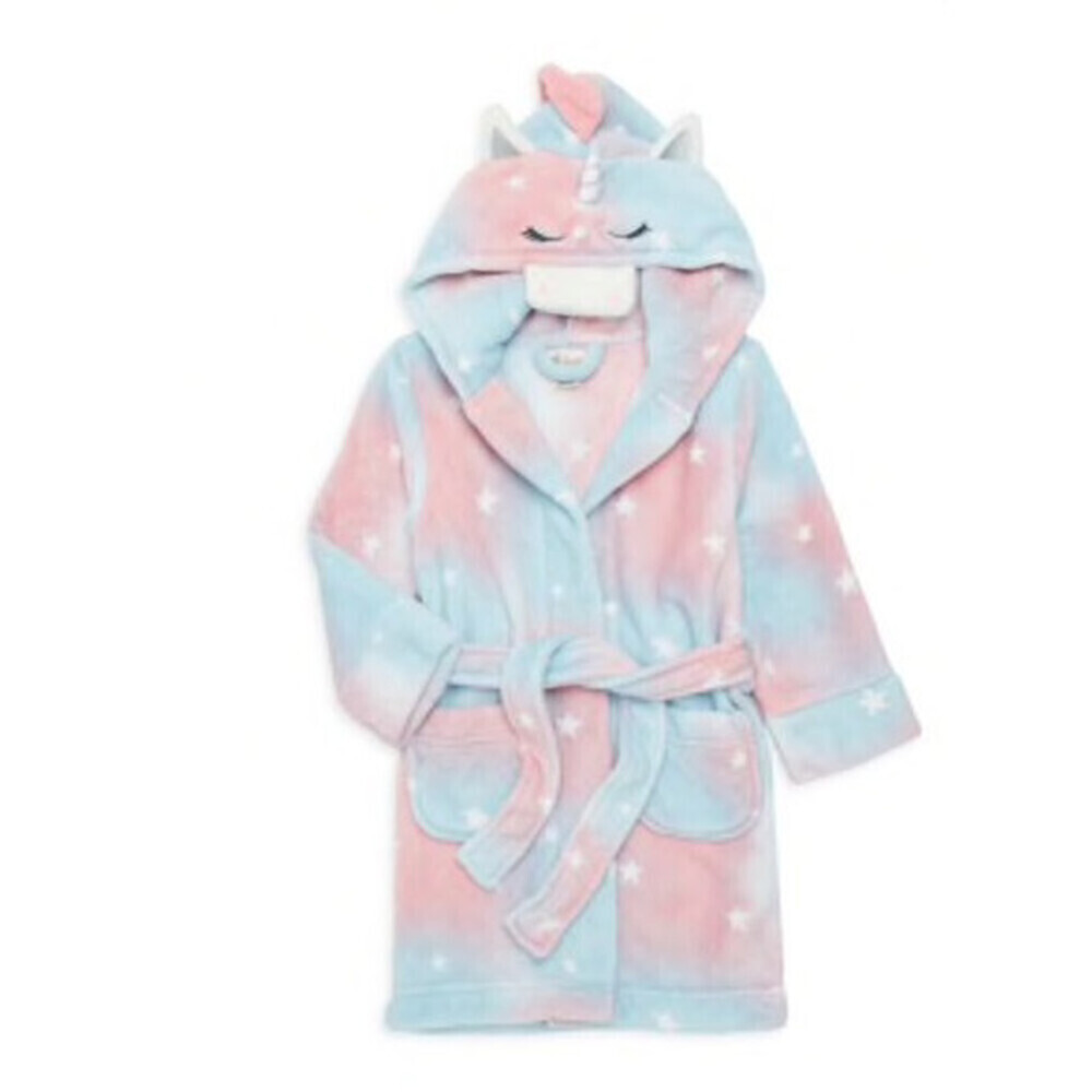 Petit Lem PL Sleep Little Girl's Unicorn Hooded Plush Robe Lt Blue/Pink Size 10